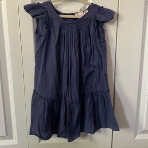 Bonpoint smocked French navy blue textured ruffle dress